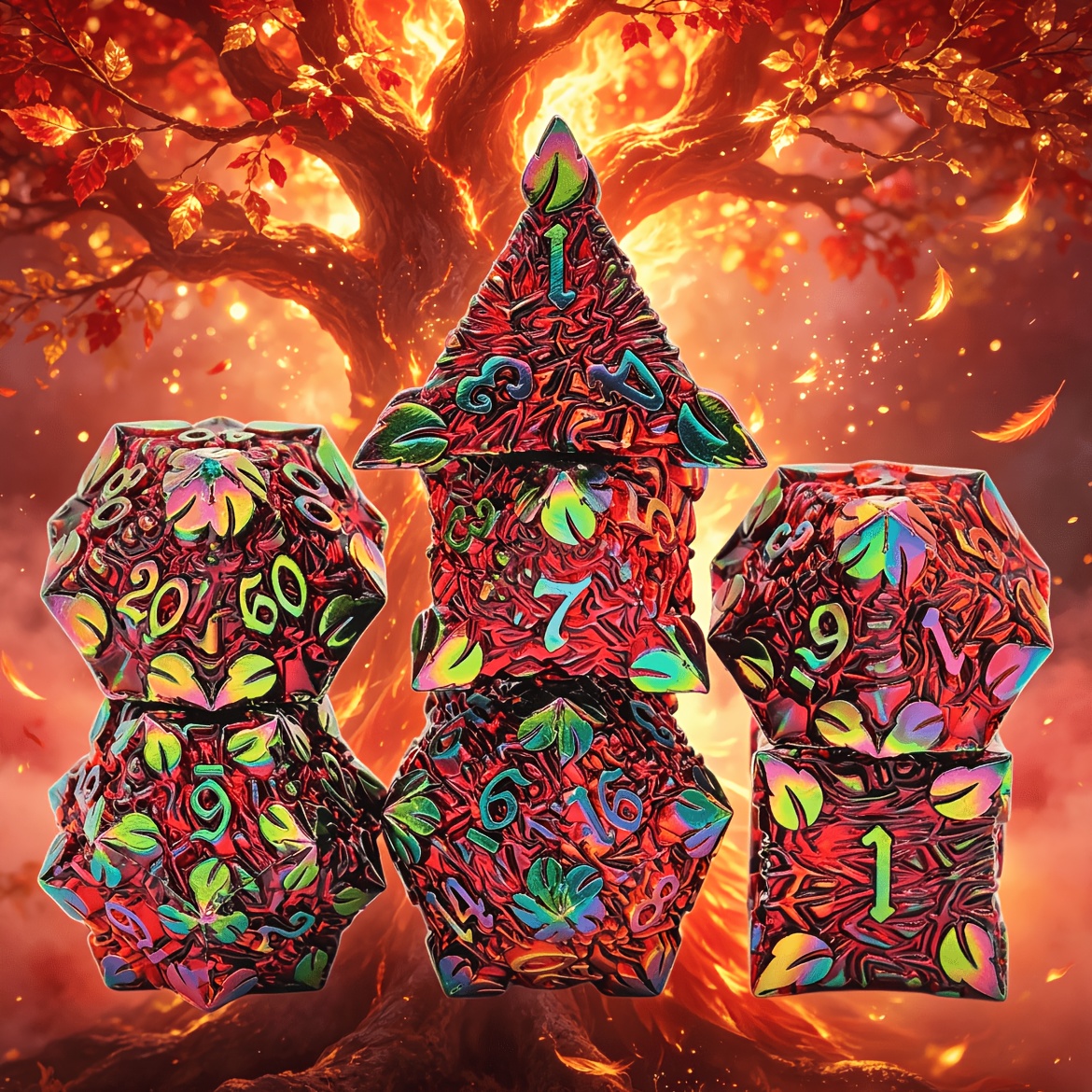 7pcs Solid Leaf Metal Dice Set